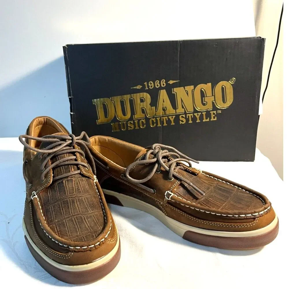 New Durango Music City Gator Emboss Brown Leather Boat Shoes Men's 10.5M